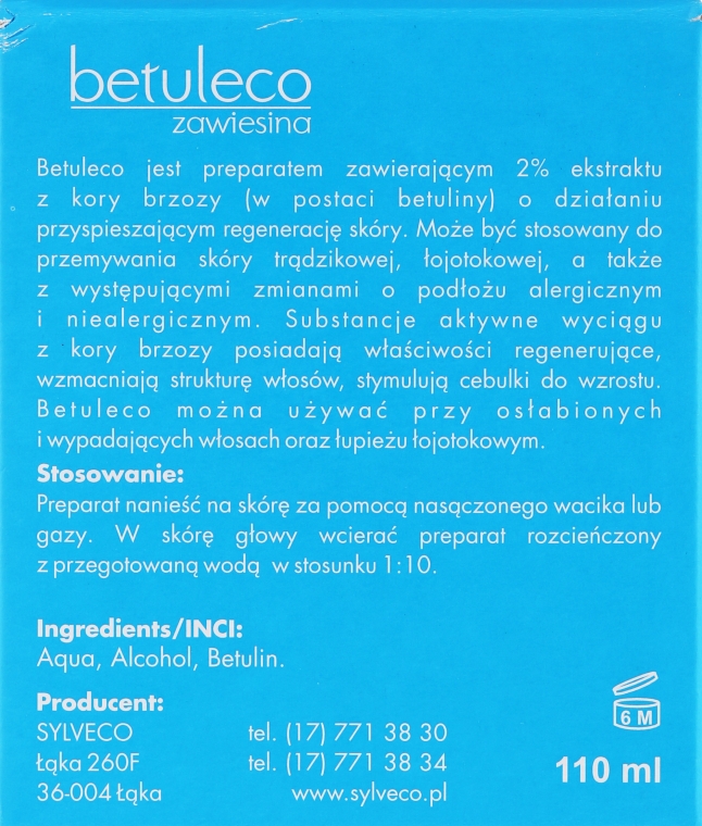 Zawiesina z ekstraktem z kory brzozy - Sylveco Betuleco — Zdjęcie N3