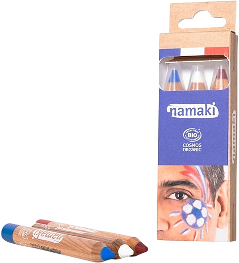 Zestaw kredek do malowania twarzy, niebieski, biały, czerwony - Namaki Supporter Kit (f/paint/3x2,1g) — Zdjęcie N1