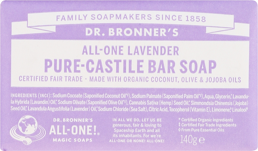 Mydło w kostce Lawenda - Dr Bronner’s Pure Castile Bar Soap Lavender — Zdjęcie N1