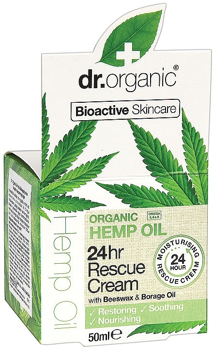 PRZECENA! Nawilżający krem do twarzy Organiczny olej konopny - Dr Organic Hemp Oil 24hr Rescue Cream * — Zdjęcie N1