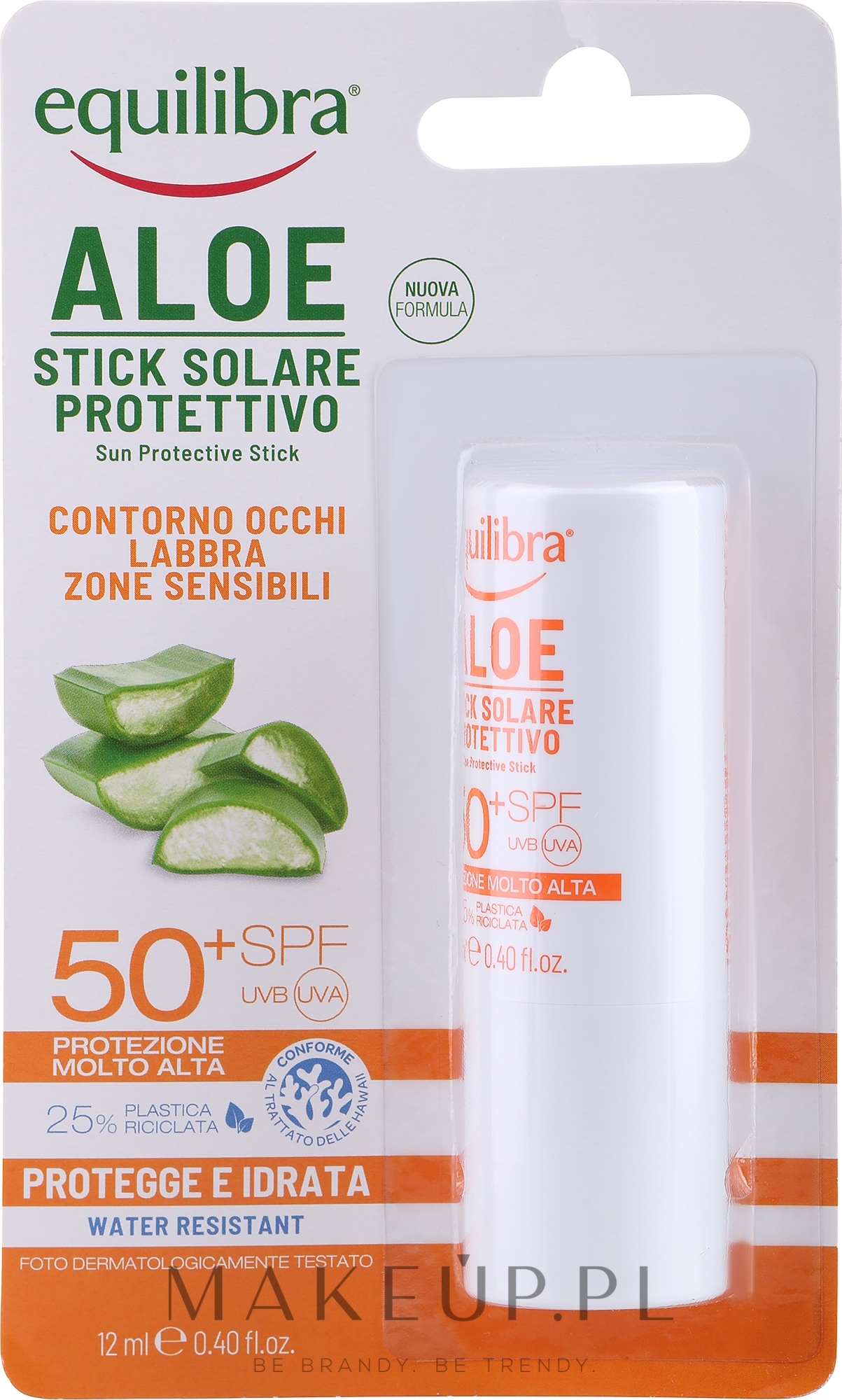 Aloesowy sztyft przeciwsłoneczny SPF 50+ - Equilibra Aloe Line Sun Protection Stick — Zdjęcie 12 ml