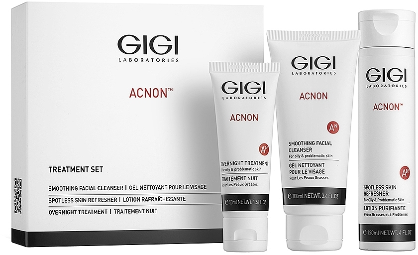 Zestaw do pielęgnacji twarzy - Gigi Acnon Treatment Set (cleanser 100 ml + night/cr 50 ml + refresher 120 ml)