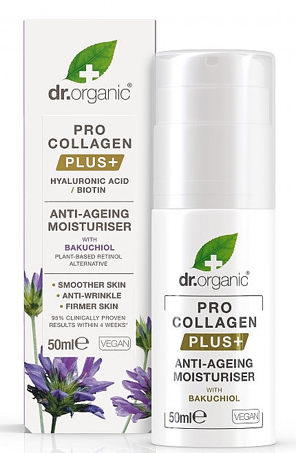 Przeciwzmarszczkowy krem ​​do twarzy z bakuchiolem - Dr Organic Pro Collagen Plus+ Anti Aging Moisturiser With Bakuchiol — Zdjęcie N1