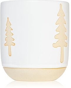 PRZECENA! Świeca zapachowa w szkle, biała ze złotym - Paddywax Cypress & Fir Ceramic Candle With Tree Pattern & Wooden Wick White * — Zdjęcie N2
