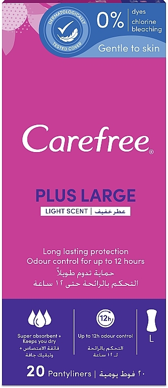 Wkładki higieniczne, 20 szt. - Carefree Plus Large Light Scent — Zdjęcie N1