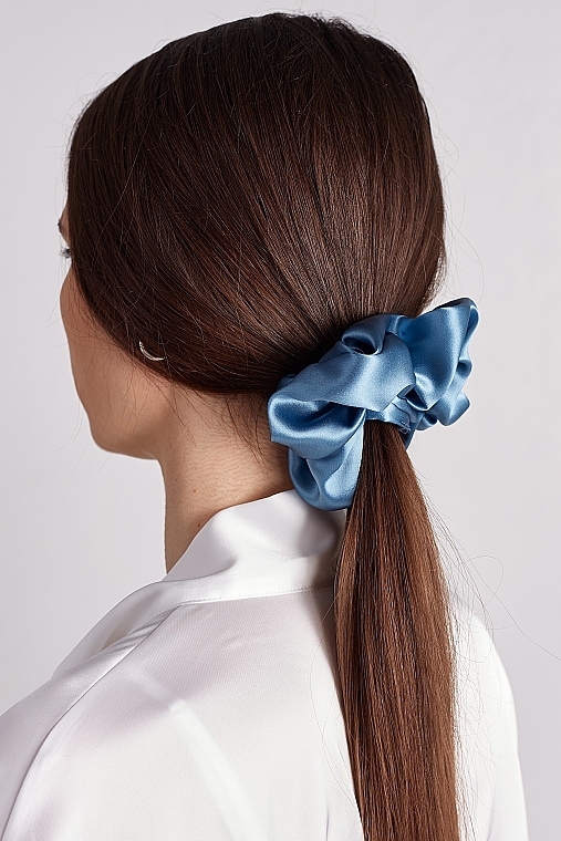 Gumka do włosów scrunchie, jedwab, niebieska - de Lure Scrunchie — Zdjęcie N2