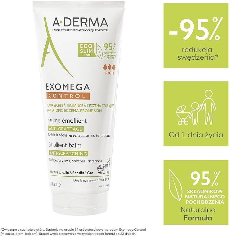 Zmiękczający balsam do ciała - A-Derma Exomega Control Emollient Balm Anti-Scratching — Zdjęcie N5