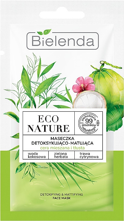 Detoksykująco-matująca maska do twarzy - Bielenda Eco Nature Coconut Water Green Tea & Lemongrass Detox & Mattifyng Face Mask — Zdjęcie N1