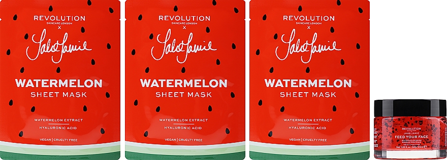 Zestaw - Revolution Skincare Jake-Jamie Winter Watermelon Colection (f/mask/50ml + f/mask/3pcs + headband/1pc + wash/cloths/3pcs) — Zdjęcie N3