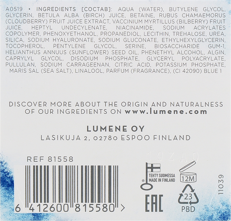 Intensywnie nawilżający żel do twarzy - Lumene [Lahde] Nordic Hydra Fresh Moisture 24H Water Gel — Zdjęcie N3