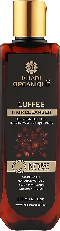 Naturalny szampon ajurwedyjski przeciw wypadaniu i porostowi włosów Kawa bez siarczanów - Khadi Organique Coffee Hair Cleanser