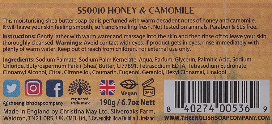 Mydło w kostce Miód i rumianek - The English Anniversary Honey and Camomile Soap — Zdjęcie N2