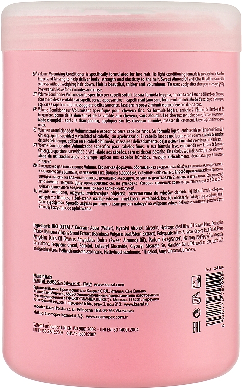 Krem-odżywka do cienkich włosów z olejem z rzeżuchy łąkowej - Kaaral Purify Volume Conditioner — Zdjęcie N6