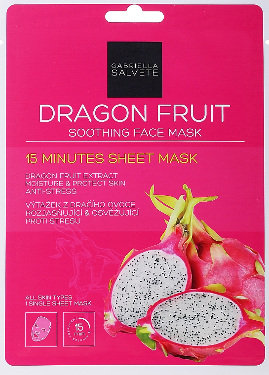 Kojąca maseczka nawilżająca w płachcie do twarzy Smoczy owoc - Gabriella Salvete Dragon Fruit Soothing Face Mask