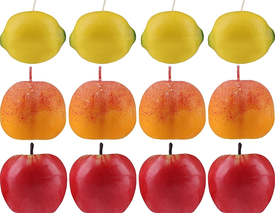 Zestaw świec ozdobnych cytryna + brzoskwinia + czerwone jabłka (candle 12 pcs) - AD  — Zdjęcie N2