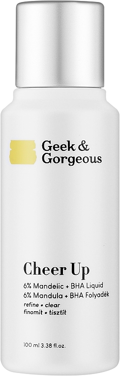 Eksfoliator z 6% kwasem migdałowym + BHA o średniej mocy - Geek & Gorgeous Cheer Up 6% Mandelic + BHA Liquid — Zdjęcie N2