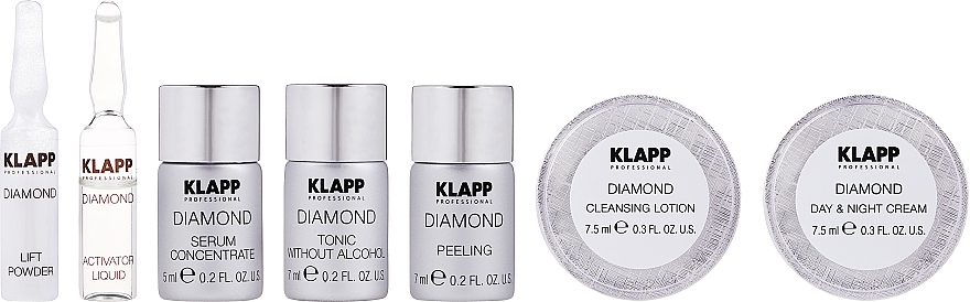 Zestaw - Klapp Diamond Treatment (f/lot 7,5 ml + f/peel 7 ml + f/ton 7 ml + f/ser 5 ml + mask/act 3 ml + mask/powder 3 ml + f/cr 7,5 ml) — Zdjęcie N1