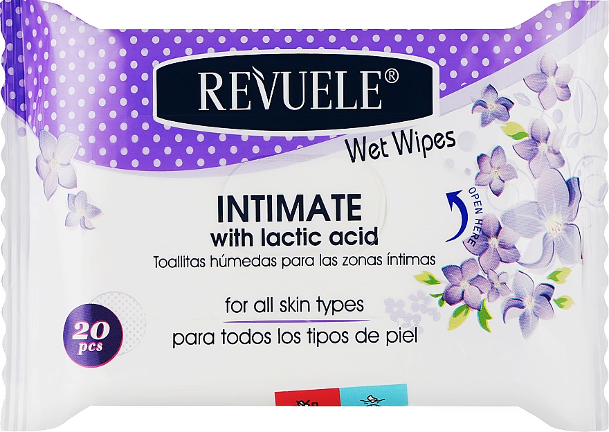 Hipoalergiczne nawilżane chusteczki do higieny intymnej z kwasem mlekowym - Revuele Hypoallergenic Intimate Wet Wipes  — Zdjęcie N1