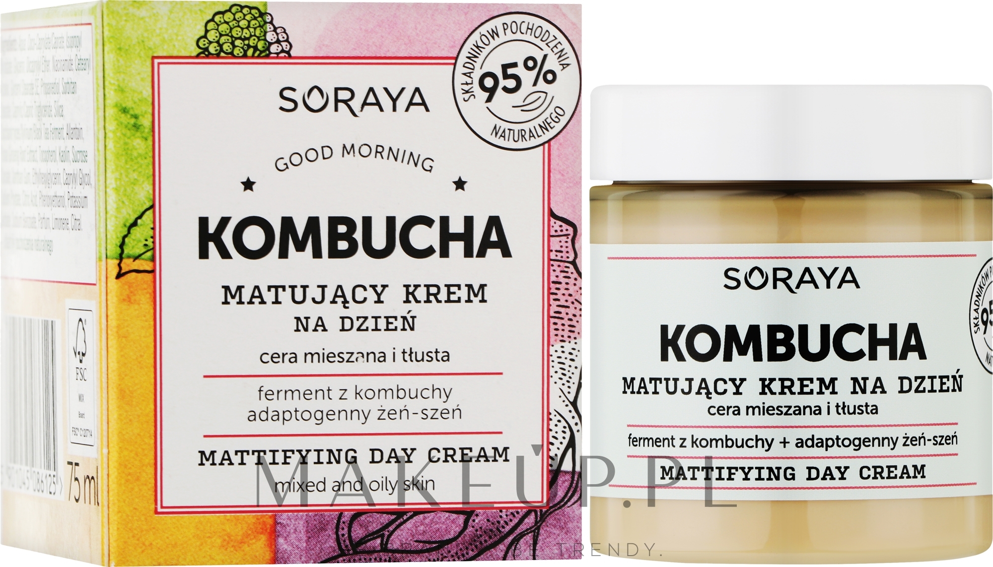Matujący krem ​​na dzień do cery mieszanej i tłustej - Soraya Kombucha Mattifying Day Cream — Zdjęcie 75 ml