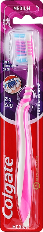 Szczoteczka do zębów ZigZag (średnia twardość, różowa) - Colgate Zig Zag Plus Medium Toothbrush — Zdjęcie N1