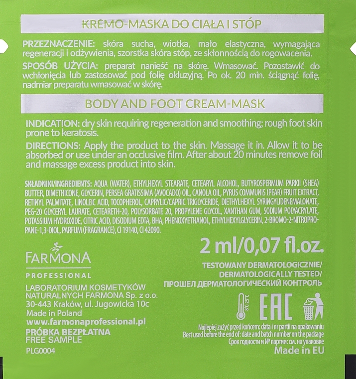 Kremo-maska do ciała i stóp - Farmona Professional Skin Cream Mask Pear Extract (próbka) — Zdjęcie N2