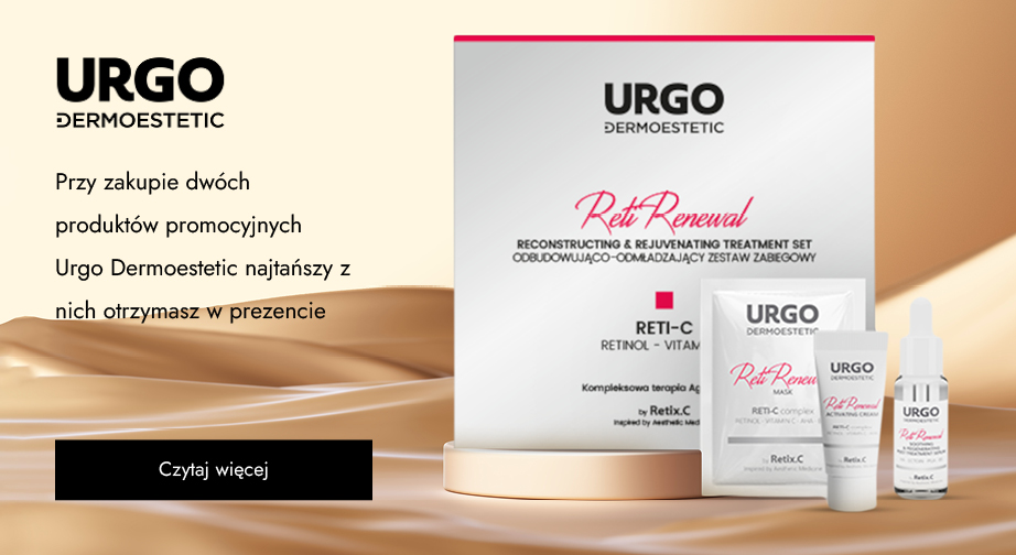 Przy zakupie dwóch produktów promocyjnych Urgo Dermoestetic najtańszy z nich otrzymasz w prezencie.