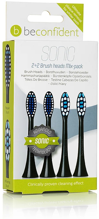 Wymienne głowice do szczoteczek elektrycznych, czarne, 4 szt - Beconfident Sonic Toothbrush Heads Mix-Pack Black — Zdjęcie N1