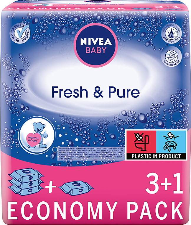 Chusteczki nawilżające dla dzieci i niemowląt 4x63 szt - Nivea Baby Pure & Fresh