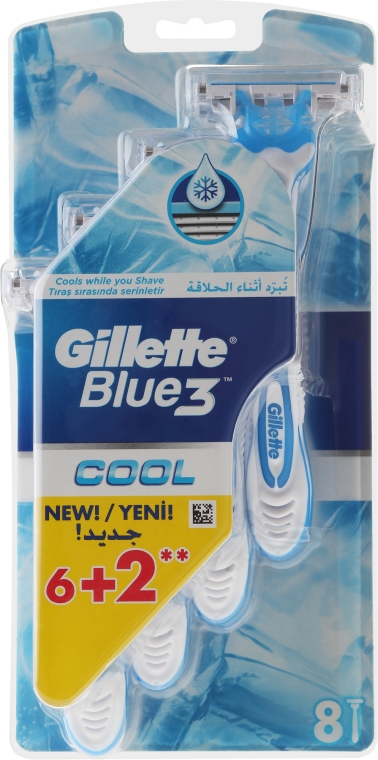 Jednorazowe maszynki do golenia (6 + 2 szt.) - Gillette Blue 3 Cool  — Zdjęcie N1