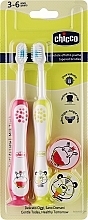 Zestaw szczoteczek do zębów z przyssawką, 3-6 lat, różowa-żółta - Chicco Milk Teeth (toothbrush/2pcs)  — Zdjęcie N1