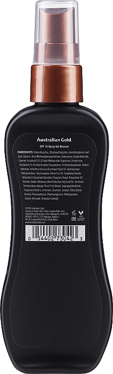 Żel w sprayu do opalania z naturalnym bronzerem, 100 ml - Australian Gold Spray Gel Sunscreen with Instant Bronzer SPF 15 — Zdjęcie N2