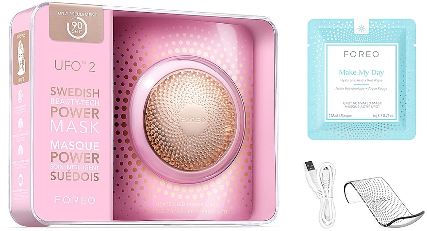 PRZECENA! Urządzenie do nakładania maseczki na twarz - Foreo UFO 2 Power Mask Light Therapy Device Pearl Pink * — Zdjęcie N3