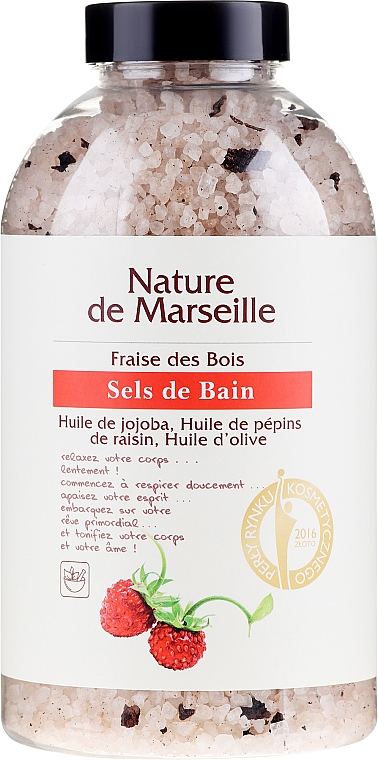 Sól do kąpieli z naturalnymi olejkami i suszonymi owocami o zapachu dzikich poziomek Relaksująca kąpiel - Nature de Marseille — Zdjęcie N1
