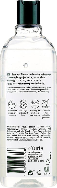 PRZECENA! Szampon do włosów Odżywione i lekkie - Timotei Pure Nourished And Light Shampoo With Coconut And Aloe Vera * — Zdjęcie N2