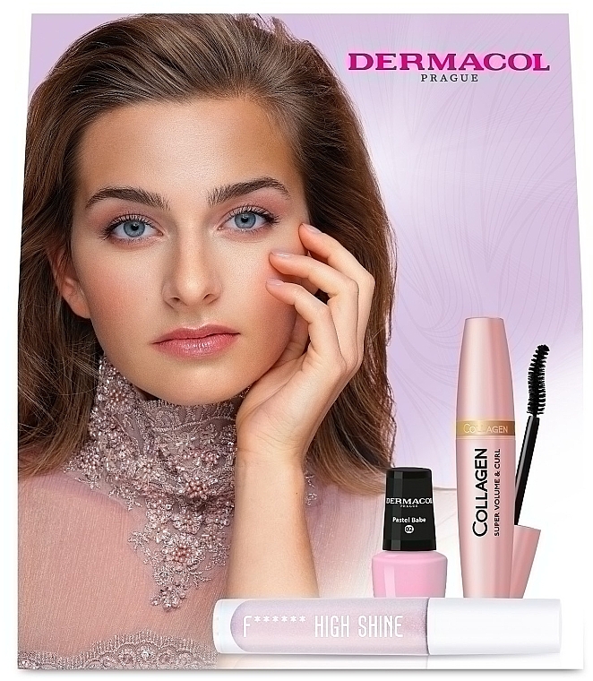 Zestaw - Dermacol Collagen Set (mascara/12ml + lipgloss/4ml + n/polish/5ml) — Zdjęcie N1