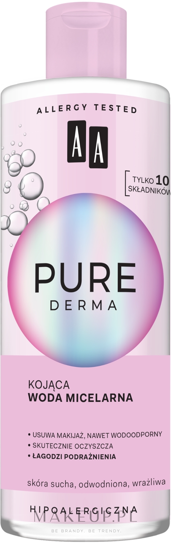 Nawilająco-kojąca woda micelarna - AA Pure Derma Micellar Water For Make-up Removal — фото 400 ml