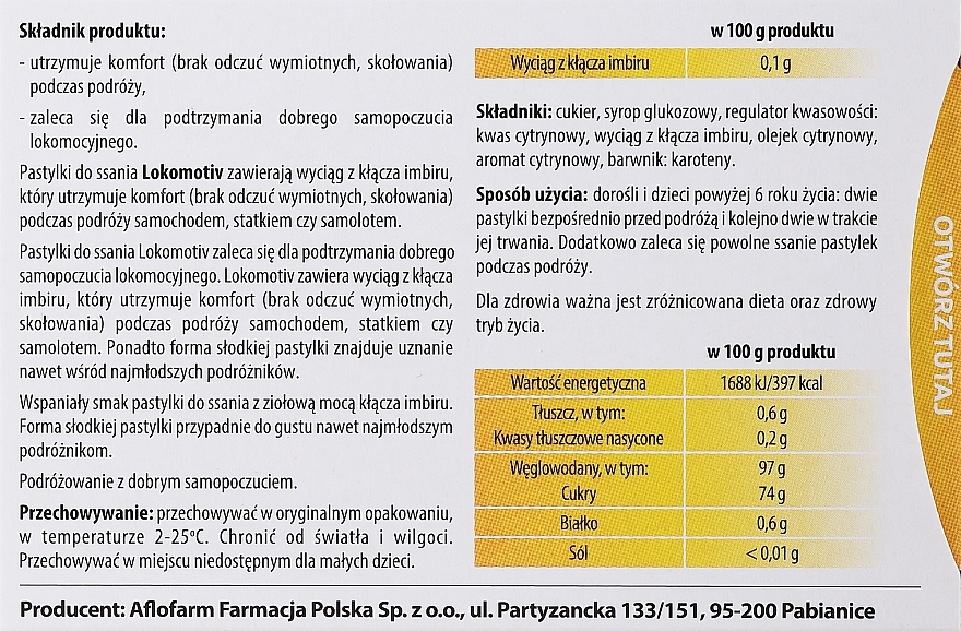 Suplement diety na chorobę lokomocyjną w tabletkach do ssania - Aflofarm Lokomotiv — Zdjęcie N2