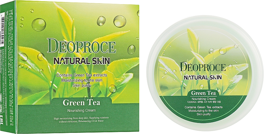 Rewitalizujący krem przeciwstarzeniowy do twarzy z kwasem hialuronowym, ekstraktem z zielonej herbaty i witaminą E - Deoproce Natural Skin Green Tea — Zdjęcie N1