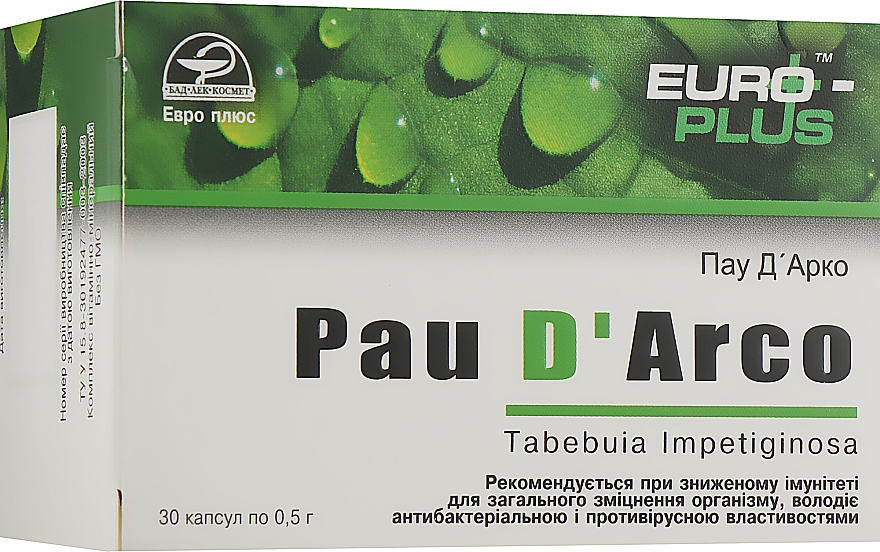 Suplement diety Pau D'Arco 500 mg - Euro Plus — Zdjęcie N1