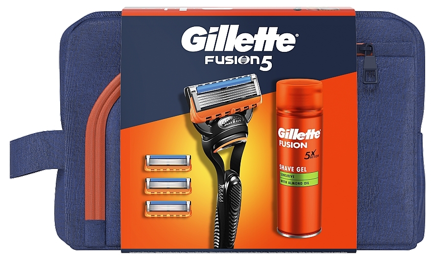 Zestaw - Gillette Fusion 5 (gel/200ml + razor/1pc + blade/4pcs + bag/1pc) — Zdjęcie N1