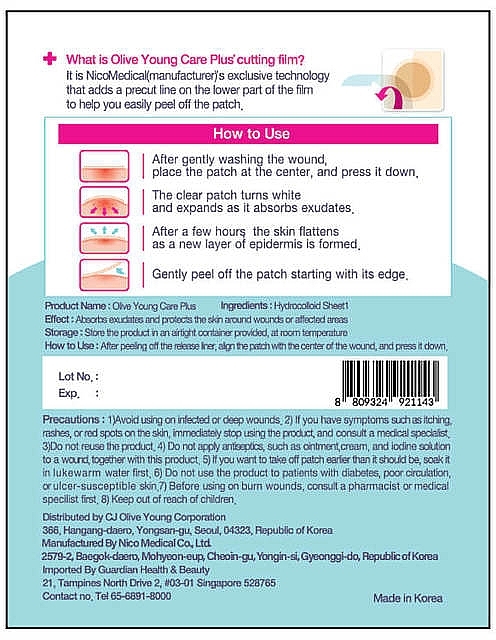 Przezroczyste plastry hydrokoloidowe do leczenia trądziku - Olive Young Health Aid Care Plus Scar Cover Spot Patch — Zdjęcie N2