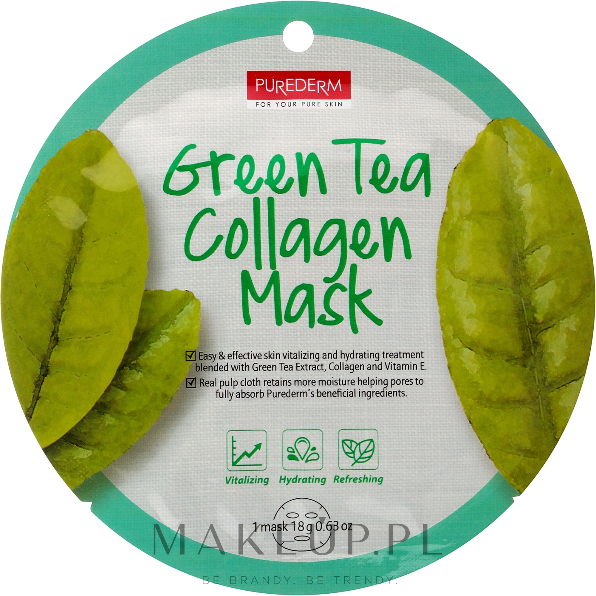 Maska w płachcie z zieloną herbatą - Purederm Green Tea Collagen Mask — Zdjęcie 18 g