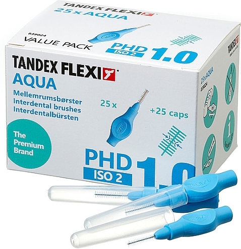 Szczoteczki międzyzębowe z nasadkami, 1,0 mm, niebieskie - Tandex Flexi Aqua — Zdjęcie N1