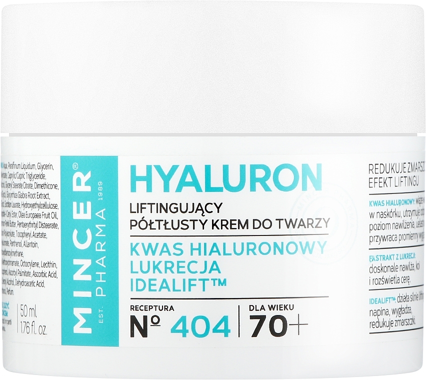 Liftingujący krem do twarzy 70+ - Mincer Pharma Hyaluron N°404