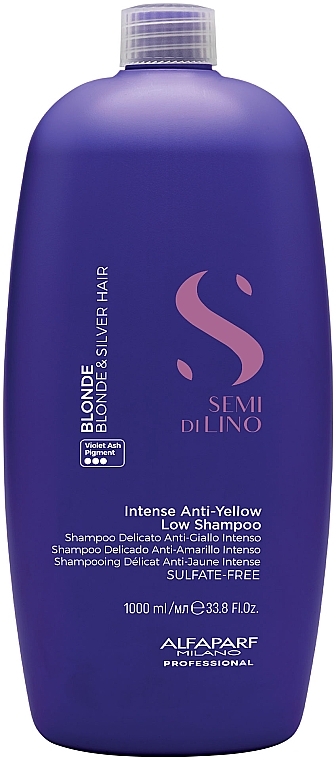 Szampon neutralizujący żółte odcienie do włosów blond, rozjaśnianych i siwych - AlfaParf Milano Semi Di Lino Blonde Intense Anti-Yellow Low Shampoo  — Zdjęcie N1