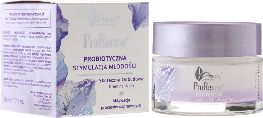 Odbudowujący krem do twarzy na dzień Probiotyczna stymulacja młodości - Ava Laboratorium ProRenew