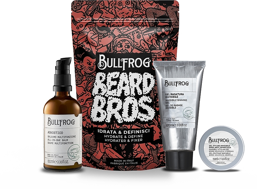 Zestaw - Bullfrog Beard Bros Hydrate & Define Kit (shave/gel/100 ml + hair/gel/50 ml + balm/100 ml) — Zdjęcie N1
