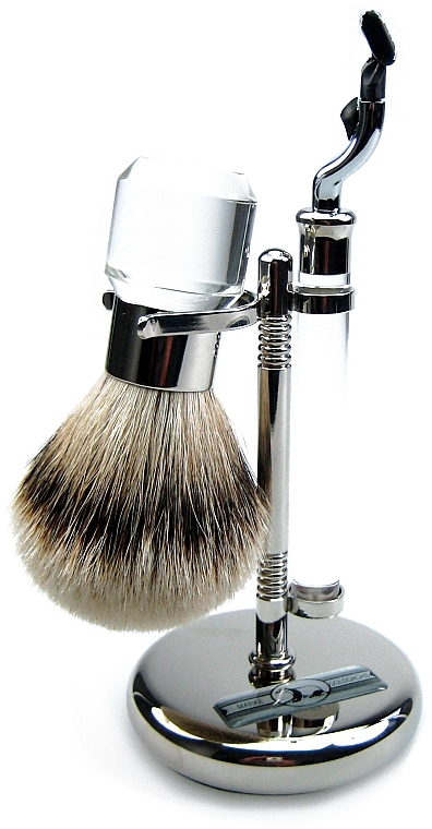 Zestaw do golenia - Golddachs Pure Badger, Mach3 Metal Chrome Acrylic Silver (sh/brush + razor + stand) — Zdjęcie N1