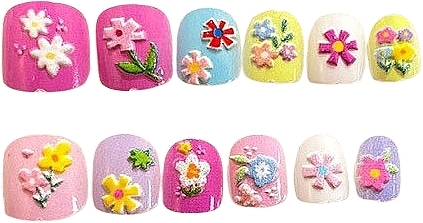 Samoprzylepne paznokcie 3D dla dzieci, 984 Kwiaty, 12 szt. - Deni Carte Tipsy Kids  — Zdjęcie N2