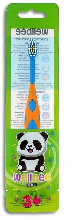 Szczoteczka do zębów dla dzieci, miękka, od 3 lat, niebieska z pomarańczową obwódką - Wellbee Travel Toothbrush For Kids — Zdjęcie N2